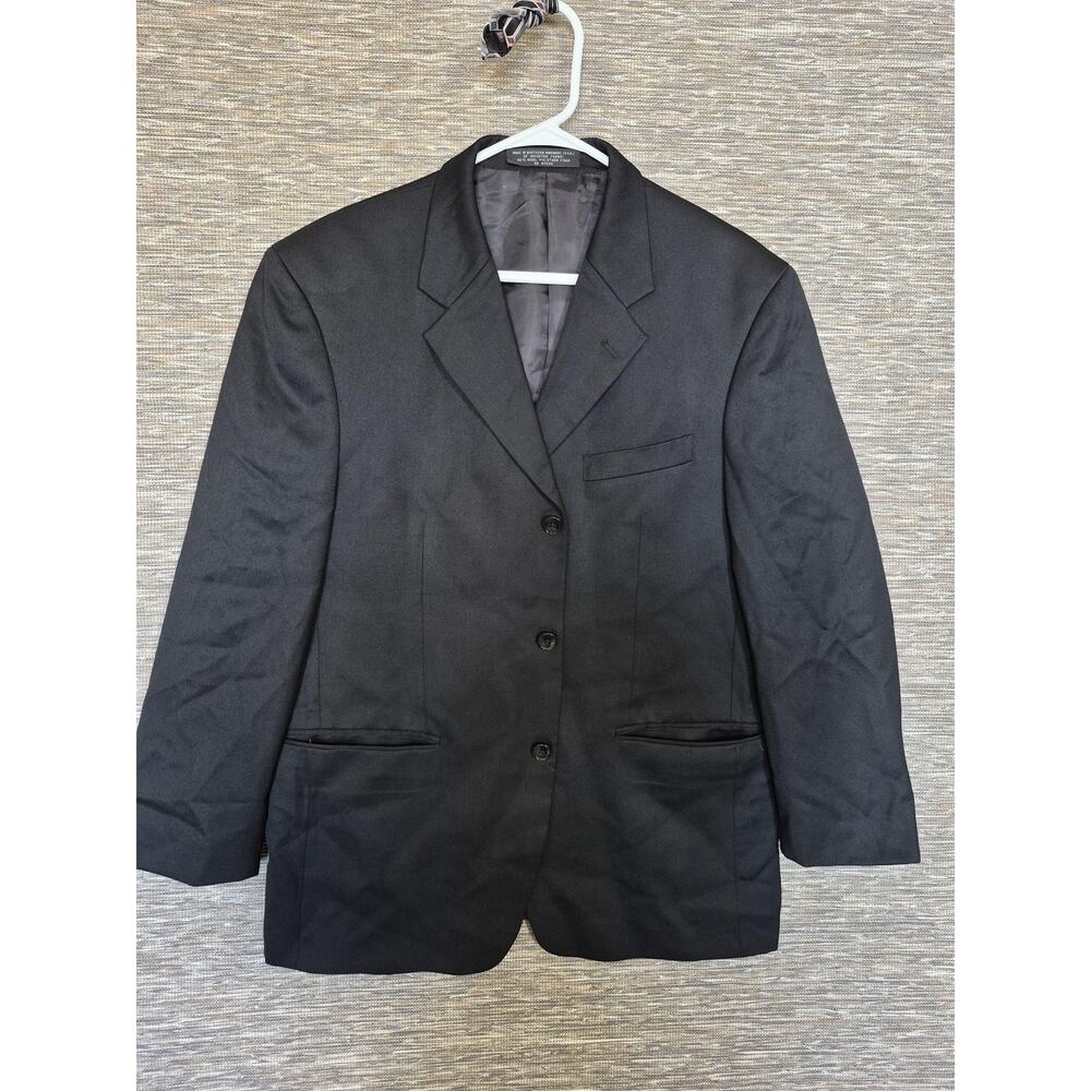 Albert Nipon Blazer Mens 38 Black Wool 3 Button Suit Jacket Notch Lapel USA